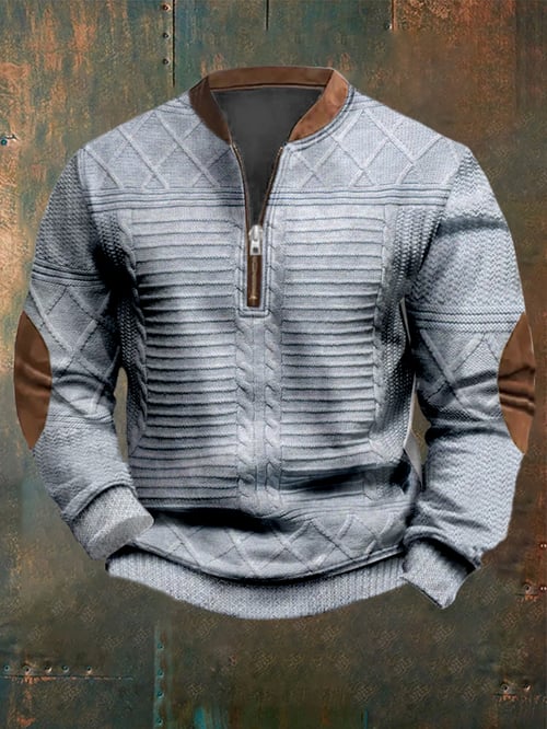 Vintage-Jacquard-Zipper-Pullover