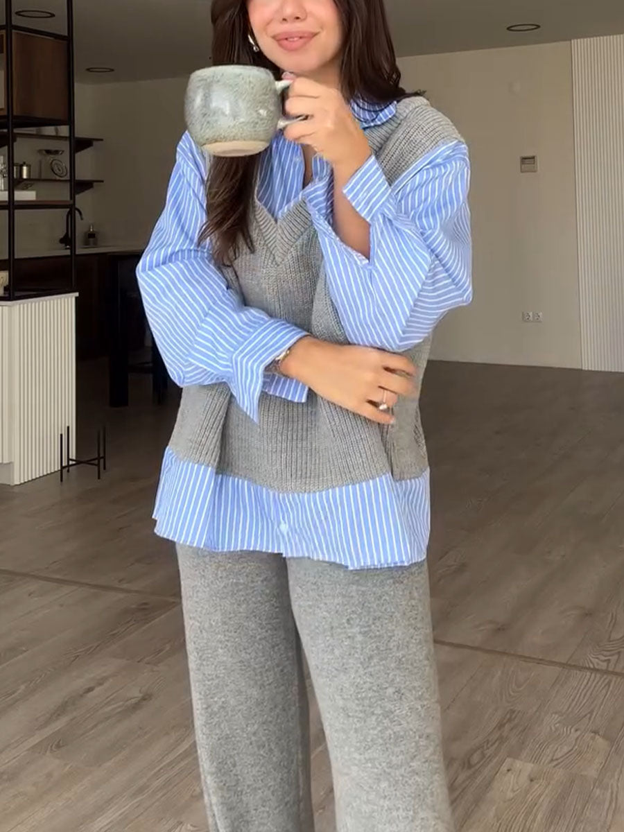 Stylische Strickbluse und Hose