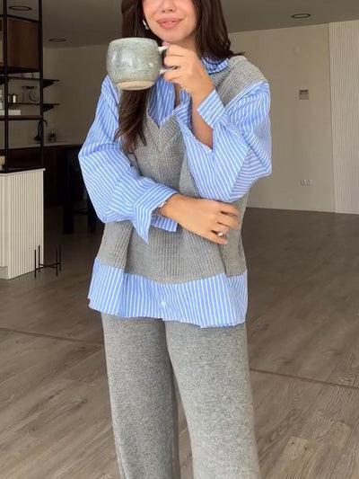 Stylische Strickbluse und Hose