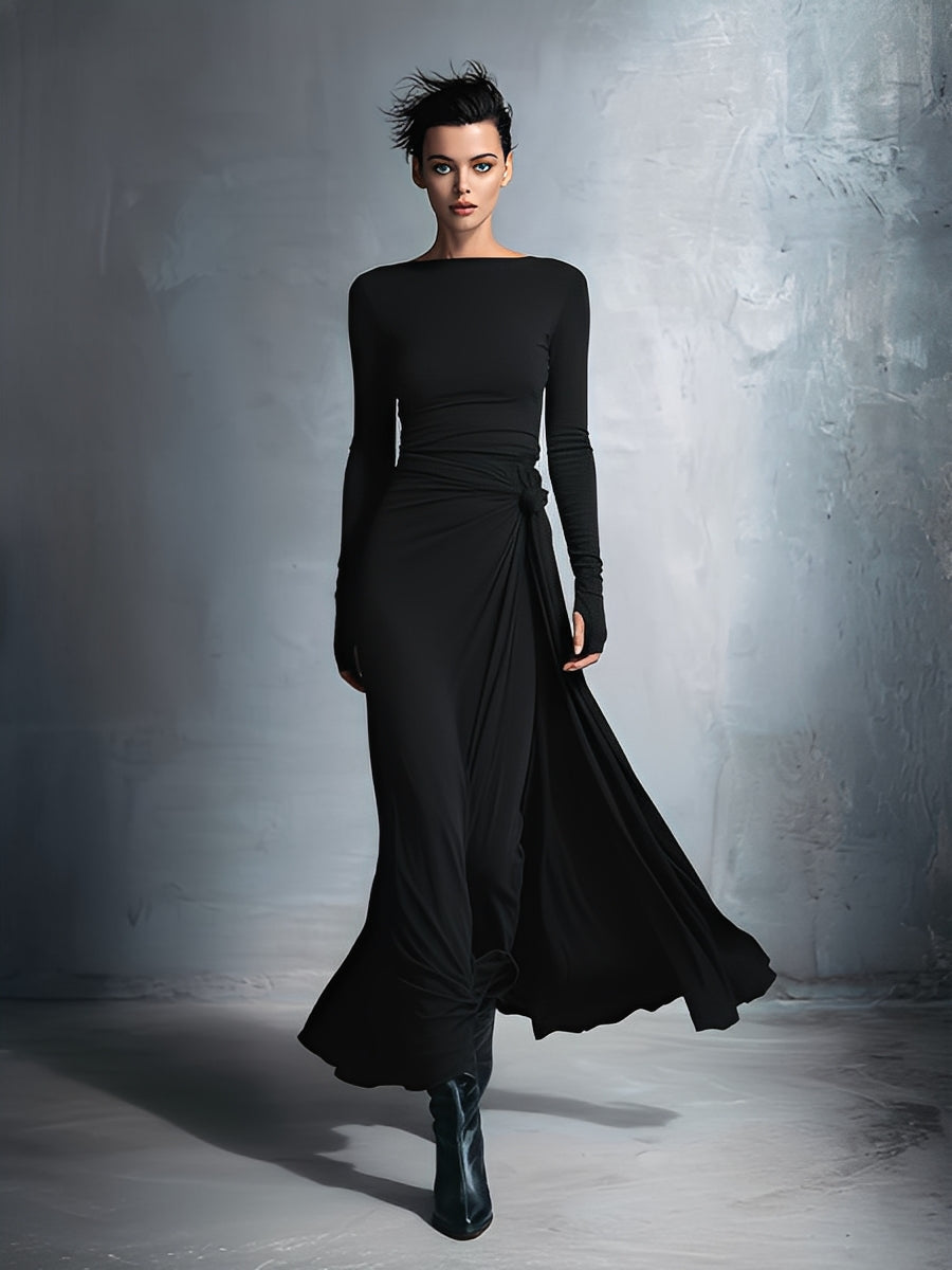 Graues, exquisites Wickelkleid für Damen aus einer Stretch-Mischung aus Polyester und Baumwolle