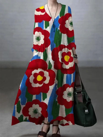 Kleid aus Baumwolle und Leinen mit V-Ausschnitt