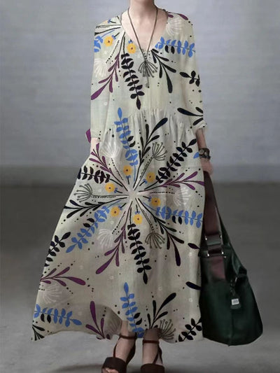 Kleid aus Baumwolle und Leinen mit V-Ausschnitt