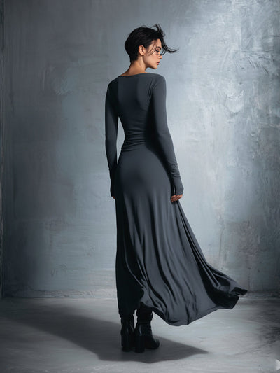 Graues, exquisites Wickelkleid für Damen aus einer Stretch-Mischung aus Polyester und Baumwolle