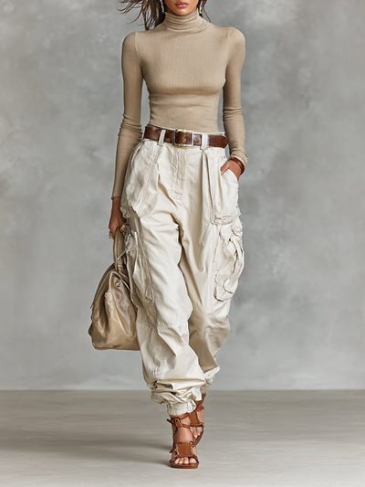 Zweiteiliges Set aus eng anliegendem T-Shirt und  Cargohose