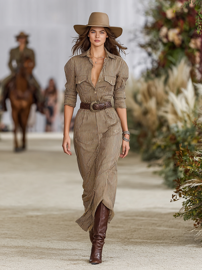 Gestreiftes einreihiges Maxikleid