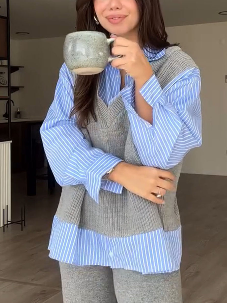 Stylische Strickbluse und Hose