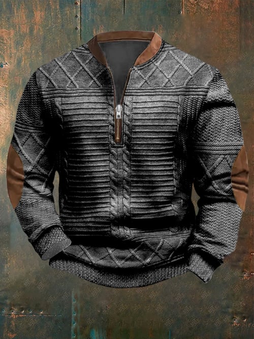 Vintage-Jacquard-Zipper-Pullover