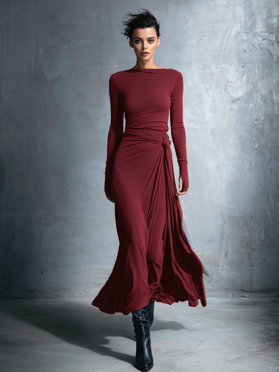 Graues, exquisites Wickelkleid für Damen aus einer Stretch-Mischung aus Polyester und Baumwolle
