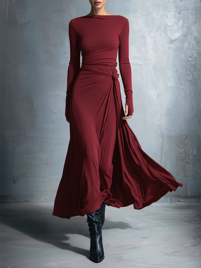 Graues, exquisites Wickelkleid für Damen aus einer Stretch-Mischung aus Polyester und Baumwolle