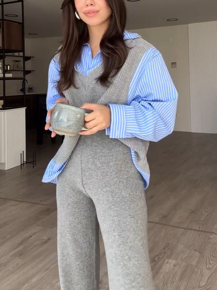 Stylische Strickbluse und Hose