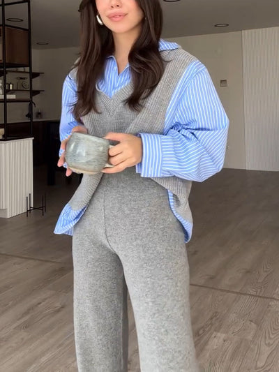 Stylische Strickbluse und Hose