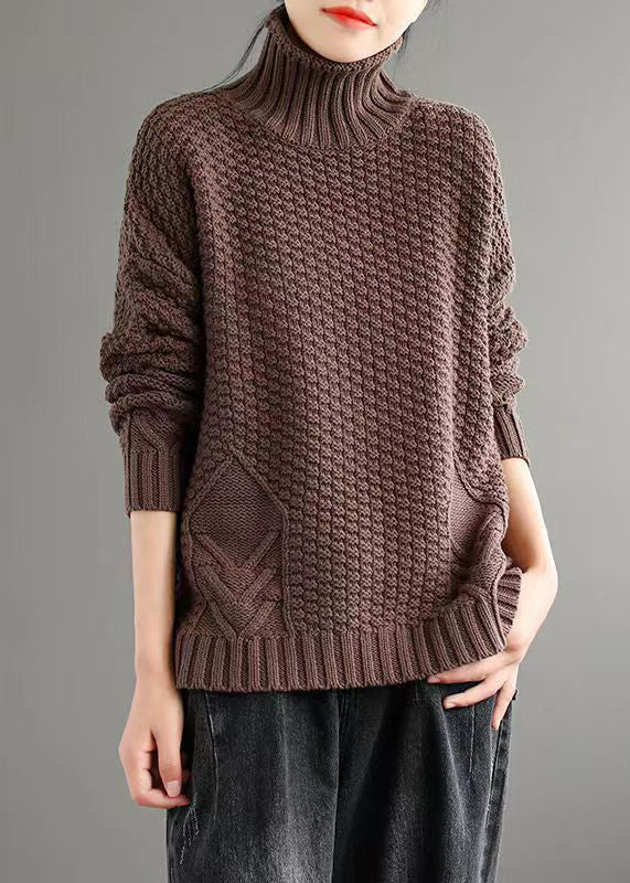 Hochkragen-Patchwork-Pullover Herbst