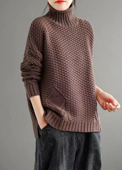 Hochkragen-Patchwork-Pullover Herbst