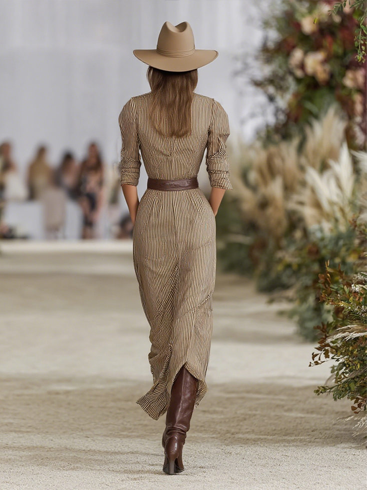 Gestreiftes einreihiges Maxikleid