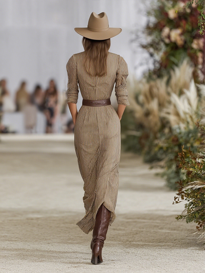 Gestreiftes einreihiges Maxikleid