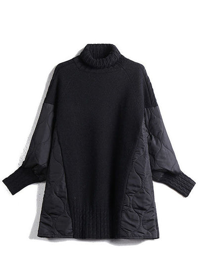 Strickpullover mit hohem Kragen und Patches