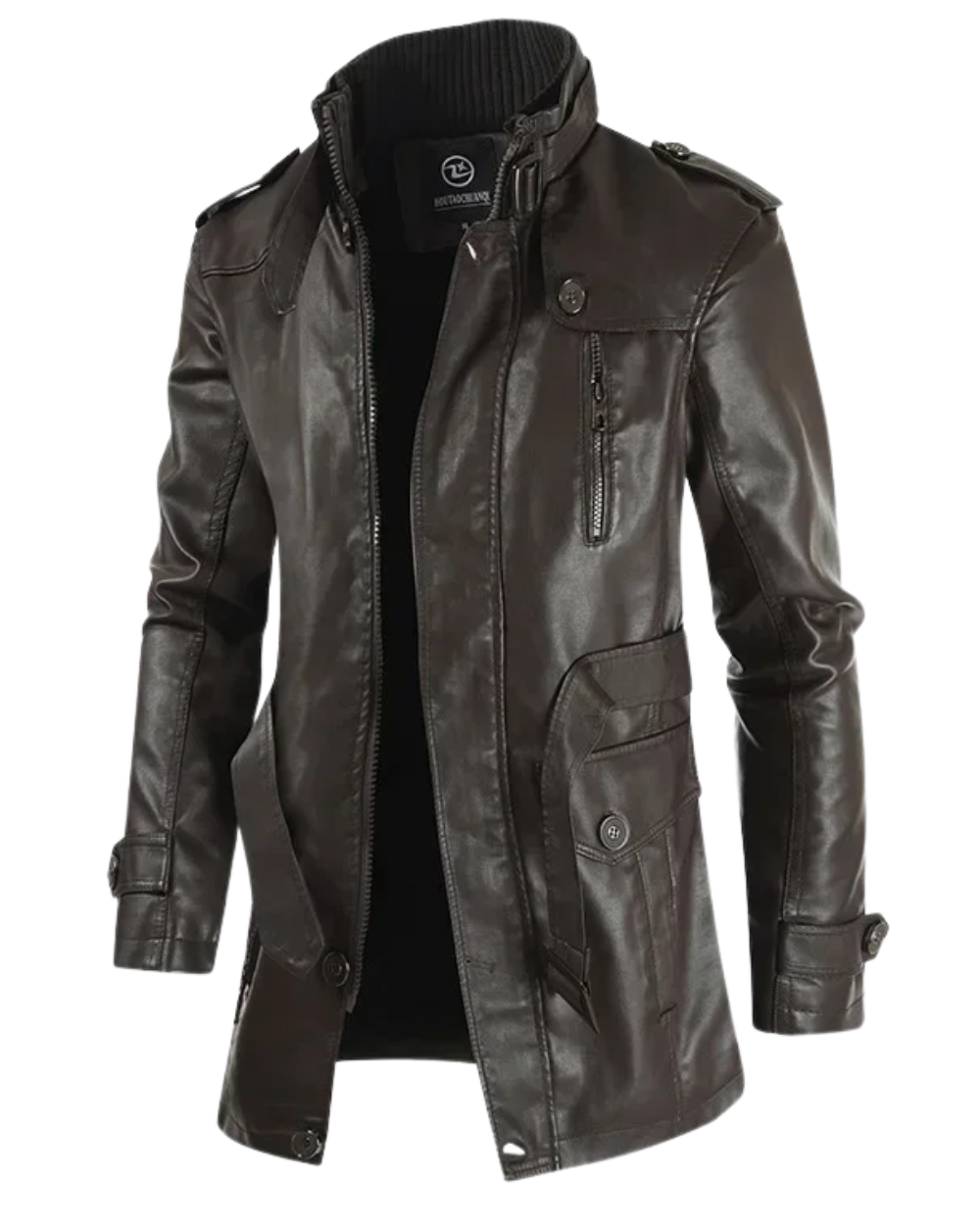 Elegante Lange Leder Bikerjacke