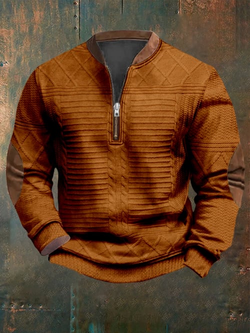 Vintage-Jacquard-Zipper-Pullover