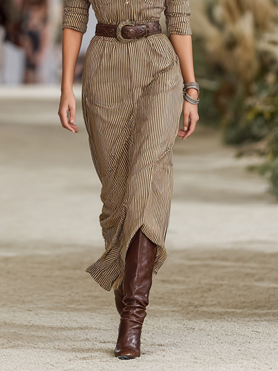 Gestreiftes einreihiges Maxikleid