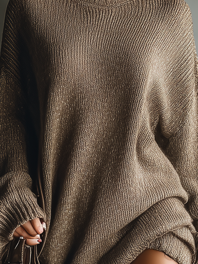 Women's Caramel Brown Vintage Style Knitted Mini Dress