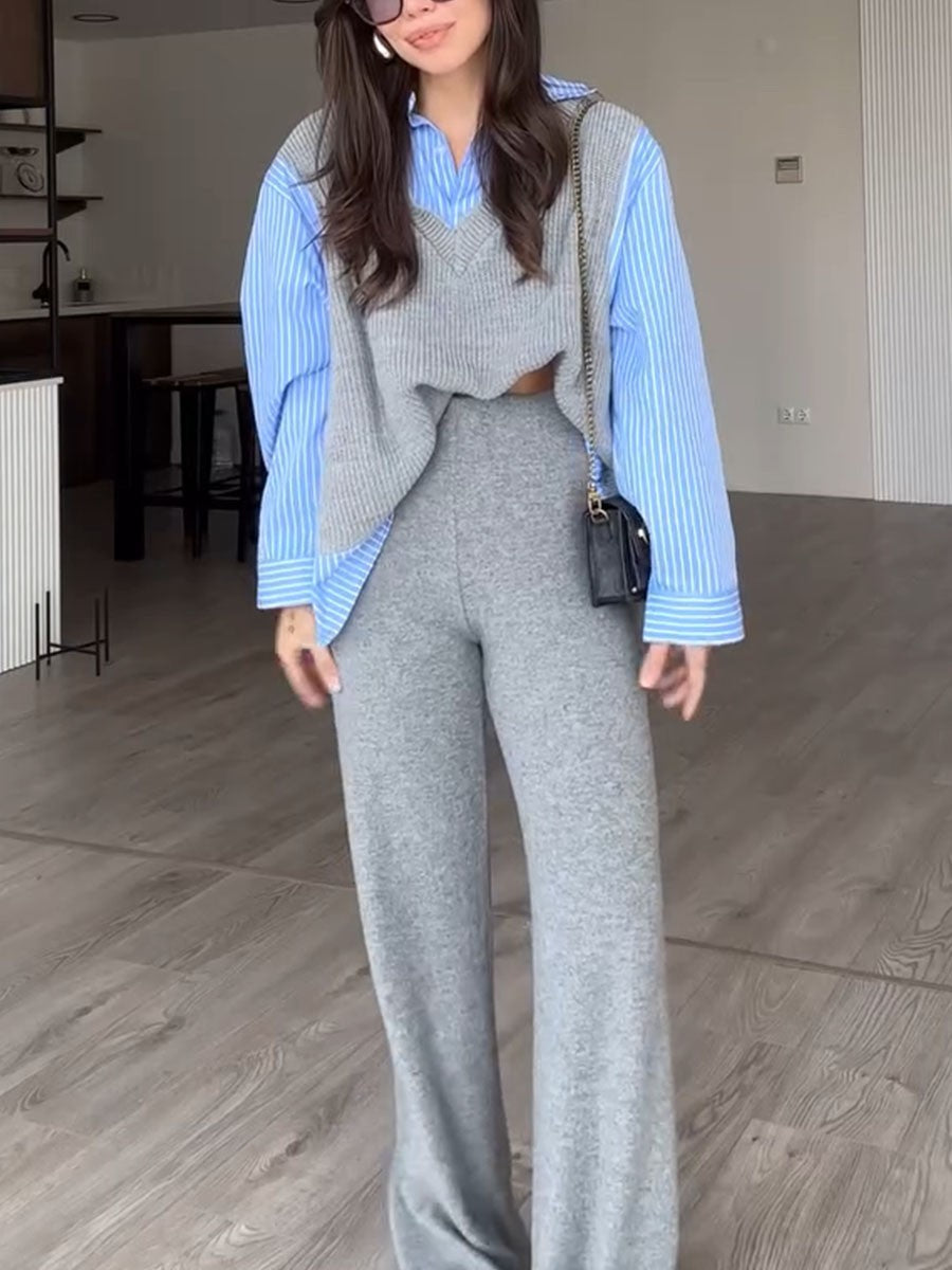 Stylische Strickbluse und Hose