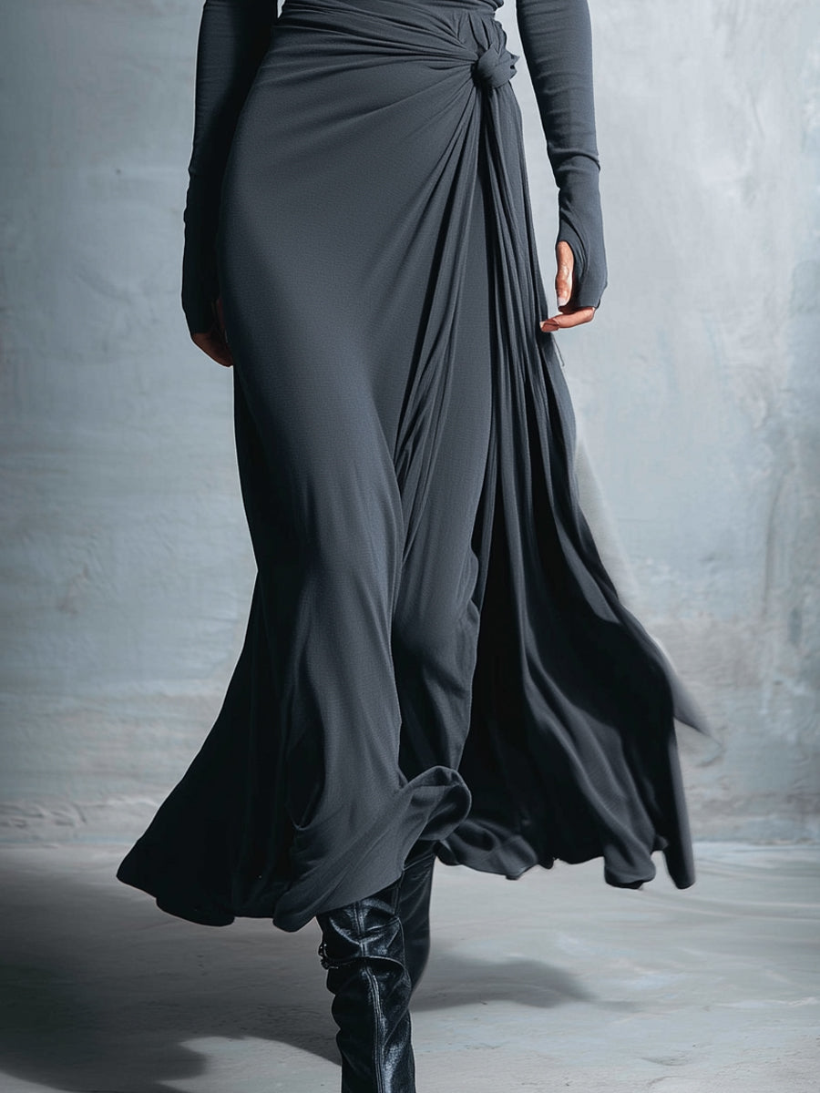Graues, exquisites Wickelkleid für Damen aus einer Stretch-Mischung aus Polyester und Baumwolle