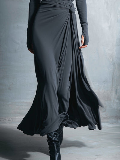 Graues, exquisites Wickelkleid für Damen aus einer Stretch-Mischung aus Polyester und Baumwolle