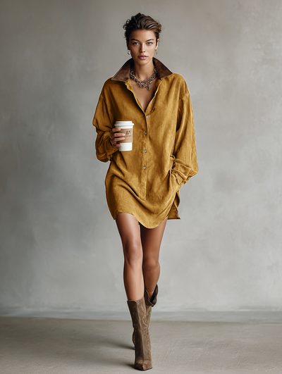 Einfaches, locker sitzendes Minikleid mit Lederrevers für Damen