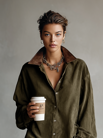 Einfaches, locker sitzendes Minikleid mit Lederrevers für Damen