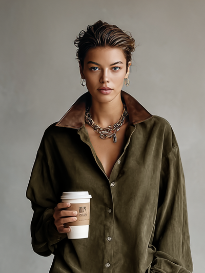 Einfaches, locker sitzendes Minikleid mit Lederrevers für Damen