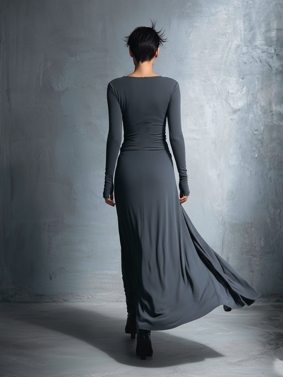 Graues, exquisites Wickelkleid für Damen aus einer Stretch-Mischung aus Polyester und Baumwolle