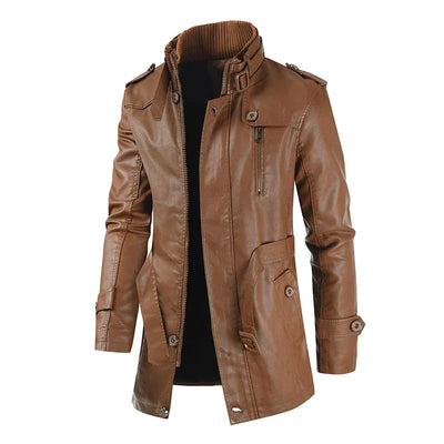 Elegante Lange Leder Bikerjacke