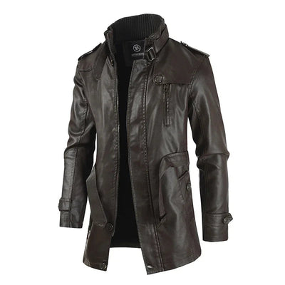 Elegante Lange Leder Bikerjacke