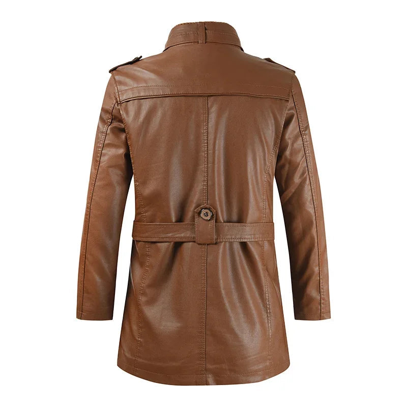 Elegante Lange Leder Bikerjacke