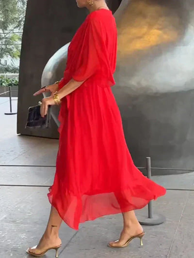 Monica™ | Elegantes Chiffon-Seidenkleid mit faszinierendem V-Ausschnitt