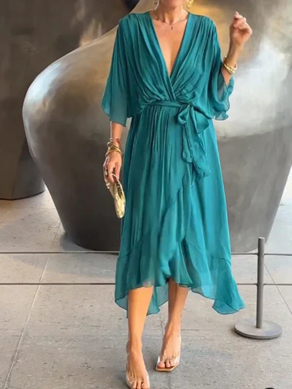 Monica™ | Elegantes Chiffon-Seidenkleid mit faszinierendem V-Ausschnitt