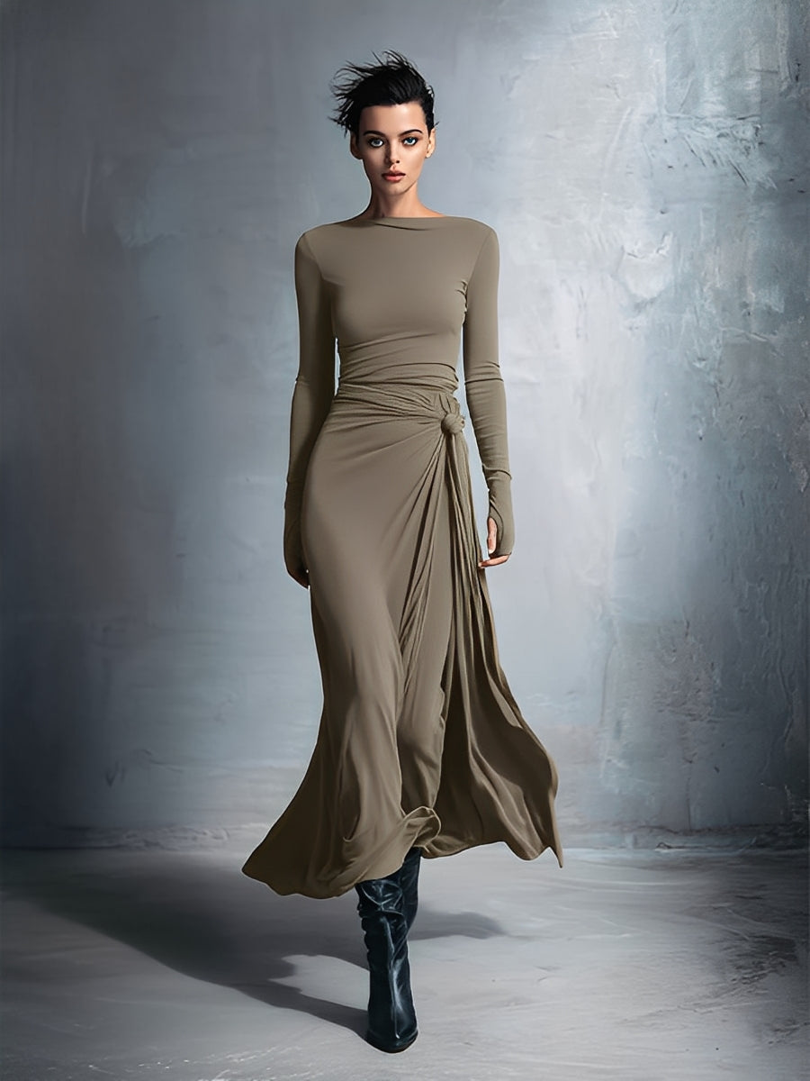 Graues, exquisites Wickelkleid für Damen aus einer Stretch-Mischung aus Polyester und Baumwolle