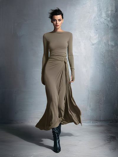 Graues, exquisites Wickelkleid für Damen aus einer Stretch-Mischung aus Polyester und Baumwolle
