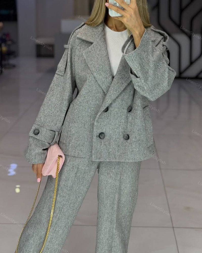 Mode Reversjacke & Hose Zweiteiliges Set (Ohne Gürtel)